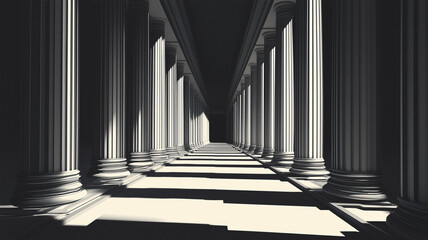 Fototapeta premium The monochrome background depicts a long corridor in a building