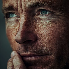 Obraz premium Introspective close-up of a thoughtful man