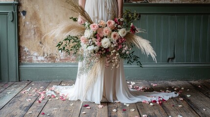Elegant Bridal Bouquet with Dried Flowers and Petals