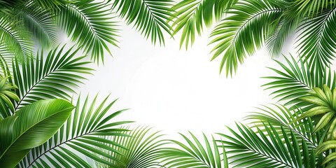 Fototapeta premium Tropical Palm Leaves Frame with White Background for Design and Decoration