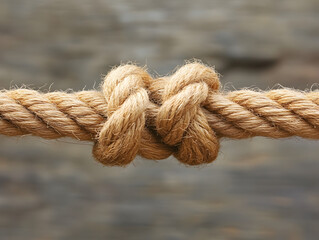 Fototapeta premium Rustic Brown Rope Knot Close Up Natural Fiber String Fastening Strength and Stability