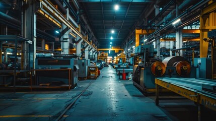 Fototapeta premium Industrial Factory Interior with Machinery and Conveyors