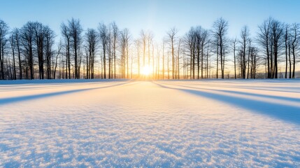 Serene Winter Landscape at Sunrise with Long Shadows