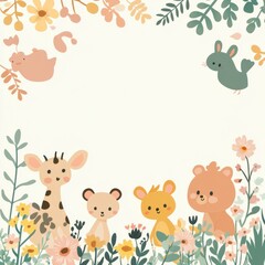 Fototapeta premium A group of animals are standing in a field of flowers