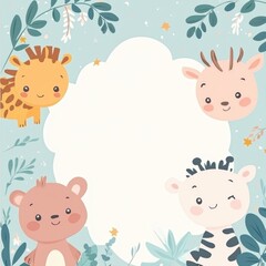 Fototapeta premium A group of cartoon animals are sitting in a circle on a blue background