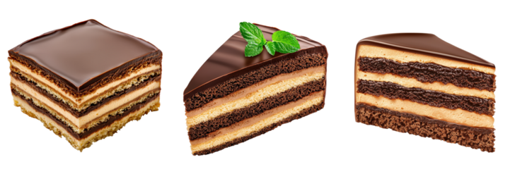 Indulge in exquisite opera cake layers, collection, clipart, isolated on transparent background.