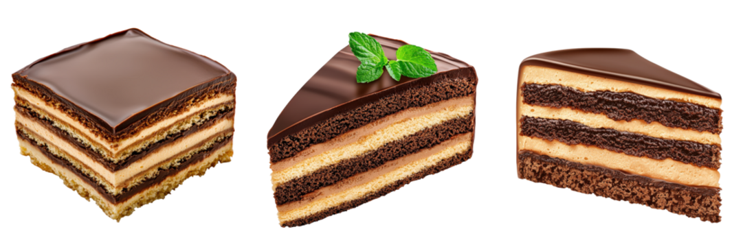 Indulge in exquisite opera cake layers, collection, clipart, isolated on transparent background. - Powered by Adobe