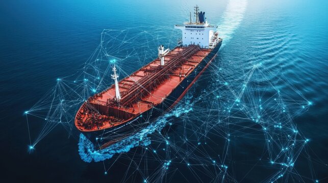 Autonomous ships: Cargo ship sailing autonomously with AI systems controlling navigation