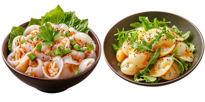 Delightful jellyfish salad with sesame oil dressing, collection, clipart, isolated on transparent background.