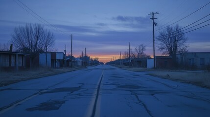 Deserted cityscape dawn streets haunting empty urban landscape buildings. AI generated