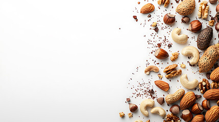 Fototapeta premium Assorted nuts arranged on a light background