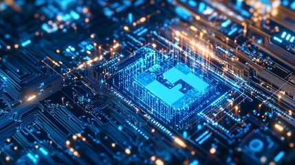 Futuristic Circuit Board with Glowing Letter H