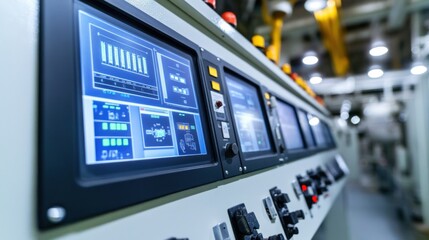 Human-machine interface (HMI): Industrial control panel with touch screen interface