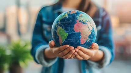 Explore the world a young individual holds a vibrant globe emphasizing global awareness and environmental responsibility