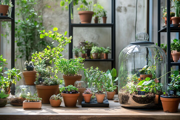 Terrarium Building Table in a Plant Nursery: A Lush Background for Crafting Miniature Worlds