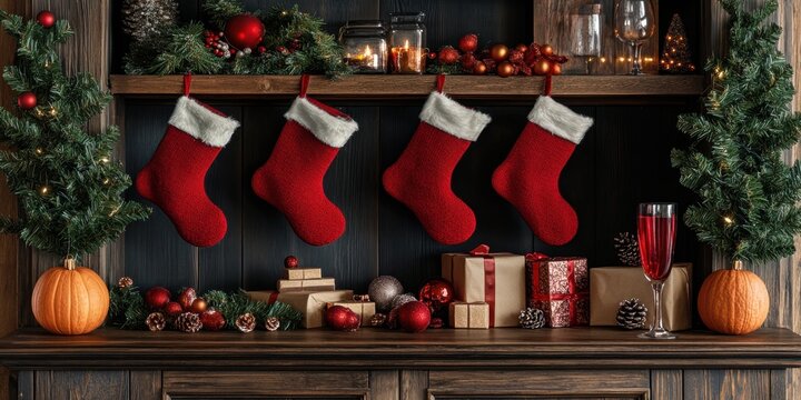 a christmas stocking hanging on a shelf