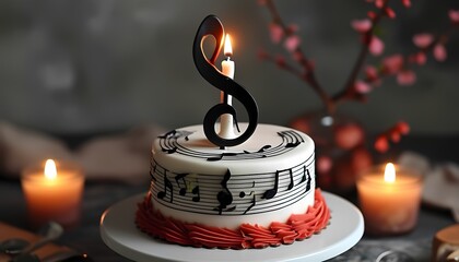 A delightful musical cake with notes and candle for celebrations and special occasions