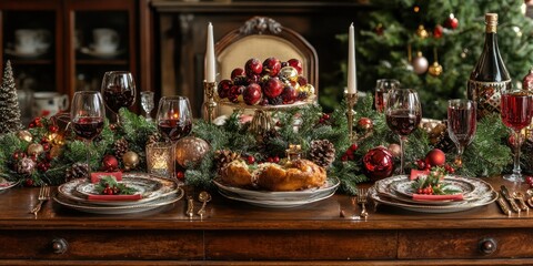 Fototapeta premium a table with a christmas table setting
