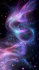 Fototapeta premium Energy waves flowing dark cosmic landscape, fluid motion, surreal beauty. AI generated