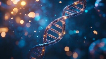 Immerse yourself in the mesmerizing DNA hologram set against a dark backdrop, which presents stunning advancements and breakthroughs in the realms of science, medicine, and biotechnology