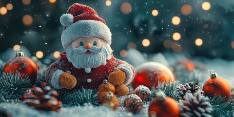 Obraz premium a santa claus doll sitting in a pile of christmas decorations