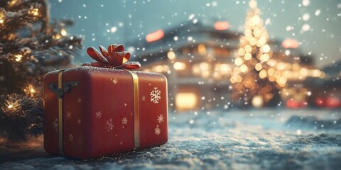 a red suitcase with a red bow on top of it