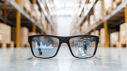 Futuristic Warehouse Inventory Monitoring with Smart Glasses Interface View