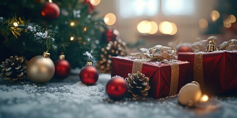 a christmas tree with a bunch of red and gold ornaments