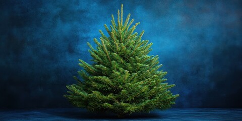 a small pine tree in a blue room