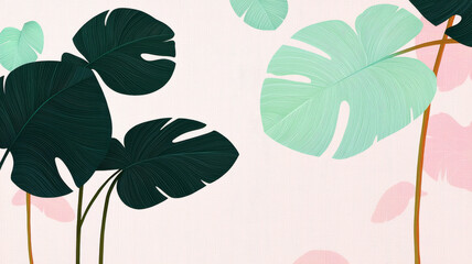 Obraz premium Tropical leaves with modern, minimalist design create serene and stylish atmosphere. contrasting dark and light green hues add depth and elegance to composition