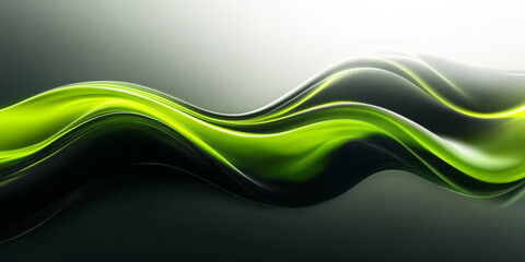 Fototapeta premium dynamic, abstract green wave flows across dark background, creating sense of movement and energy. smooth curves and vibrant colors evoke futuristic and modern aesthetic