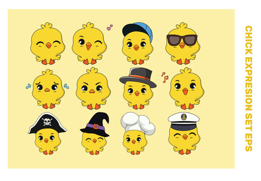 Chick Expression Illustration Set