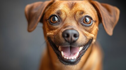 This delightful canine radiates joy, showcasing a playful spirit with a bright smile. The warm glow highlights its beautiful fur, perfect for capturing the essence of a happy moment.