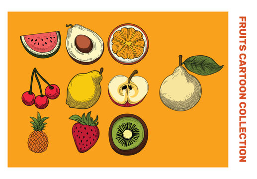  Fruits Cartoon Illustration Set