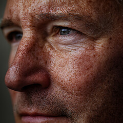 Fototapeta premium Close-up of a man's textured skin and expressive features