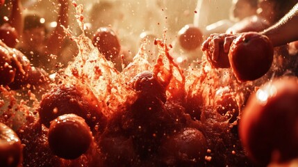 A close up of a red splash of tomato sauce