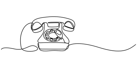 Old telephone continuous one line art drawing of outline vector illustration design, Telephone continuous single line drawing vector illustration. Premium vector, Old phone icon hand drawn with single