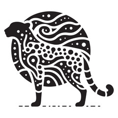 Cute  Cheetah Silhouette Illustration With Floral Art