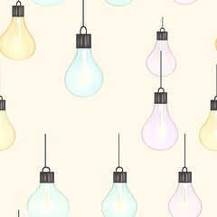 Watercolor Christmas lights in pastel colors, minimalist style, set on a soft beige background, gentle glow, seamless repeat
