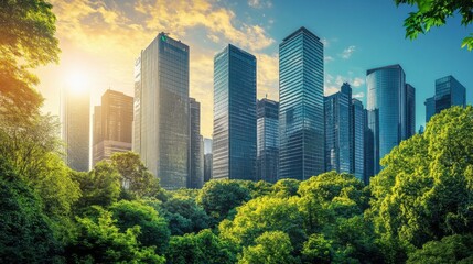 Obraz premium Sustainable development: Urban planners designing a smart, eco-friendly city with green spaces