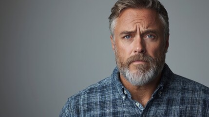 Obraz premium Thoughtful man with a beard looking directly at the camera