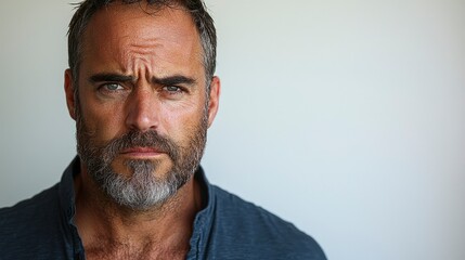Obraz premium Serious man with beard looking directly at the camera
