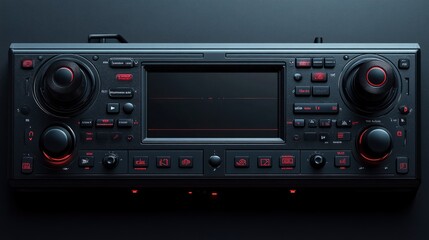 Fototapeta premium Modern audio mixing console with multiple controls and displays