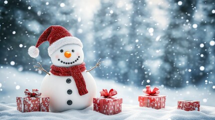 Obraz premium snowman and gifts flat design front view North Pole theme 3D render 