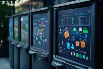 The innovative smart waste management system display shows optimized collection routes