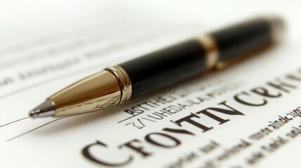 Close up of Pen on Contract Paper   Legal Document  Signature  Business  Agreement  Paperw