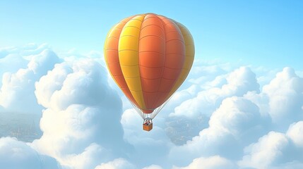 Fototapeta premium Hot Air Balloon Soaring Above Fluffy Clouds in Blue Sky