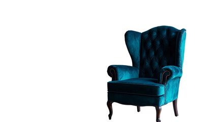Fototapeta premium Elegant teal upholstered armchair with a classic design, perfect for interior decor. Transparent Background