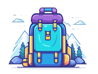 Hiking backpack icon in a line art style, flat design with simple shapes and minimal details.