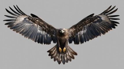 Obraz premium A flying eagle with impressive wingspan, floating on a transparent background